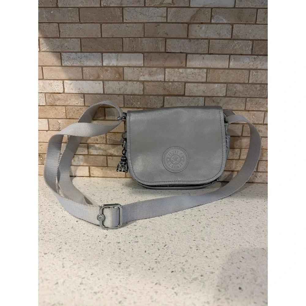 Kipling Gray Crossbody Bag Adjustable Shoulder Strap Monkey Charm Nylon Purse